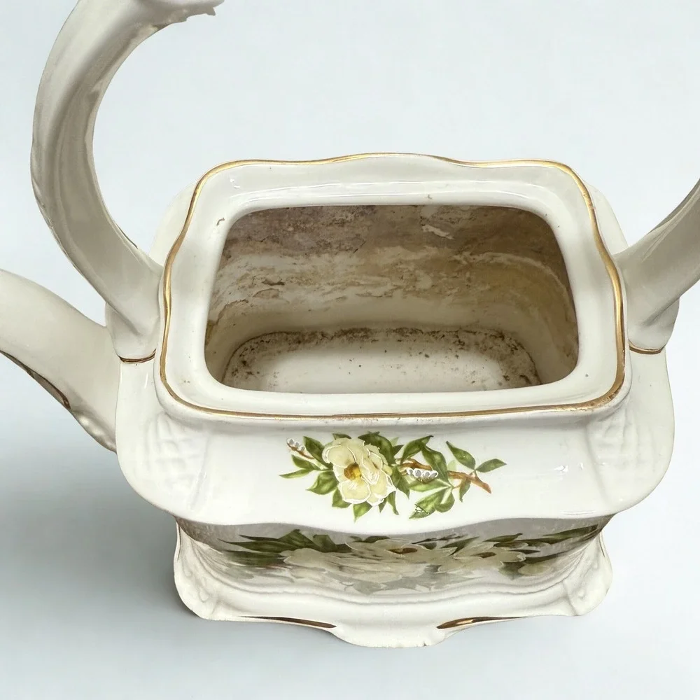 Rare Vtg Crown Dorset English Carriage‎ Style Magnolia Floral Teapot